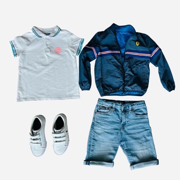 Set of Boy’s Reversible Ferrari jacket/polo shorts/Sneakers/Jacadi t-shirt size6 - Picture 1 of 9